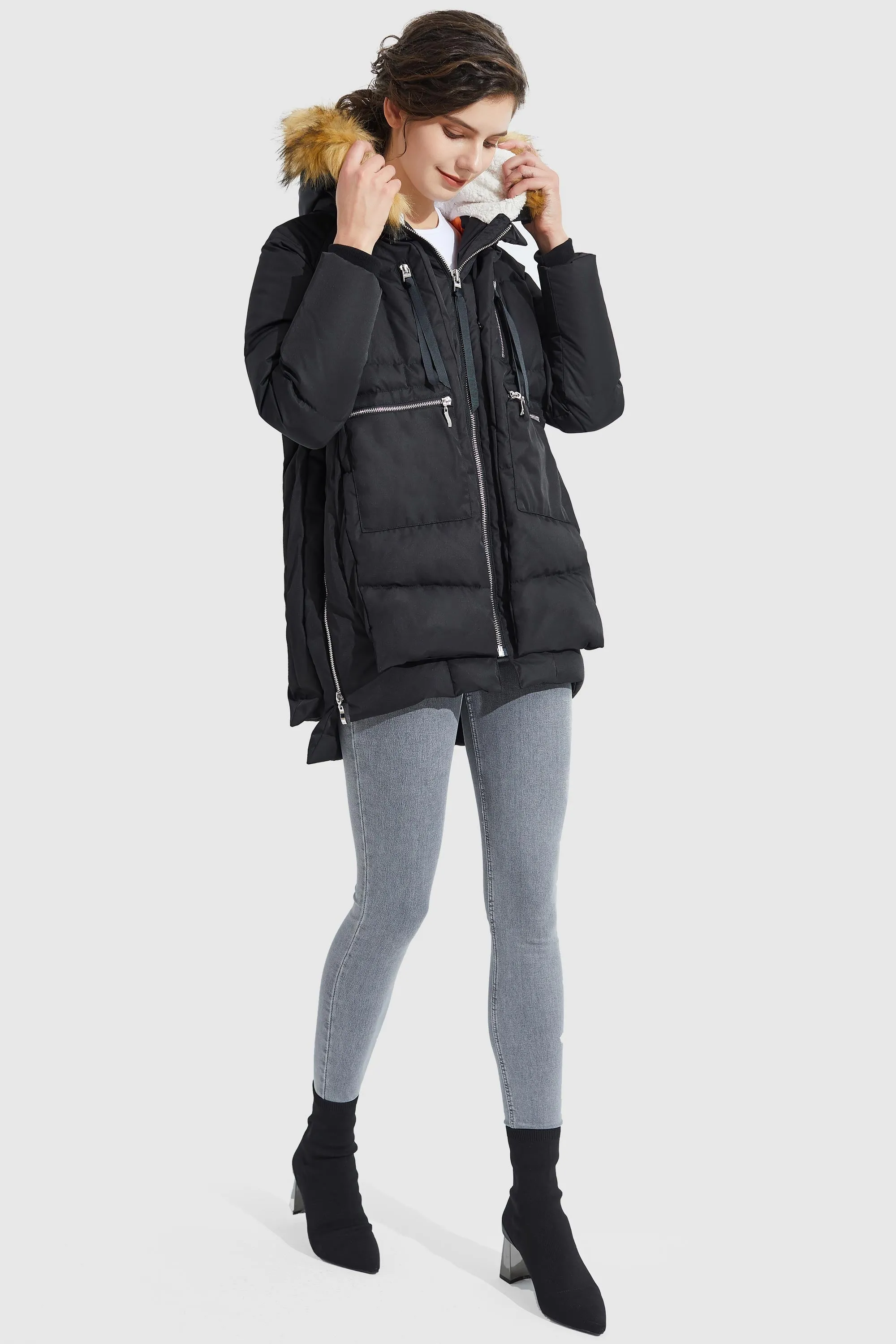 092 Classics Thickened Down Jacket with Faux Fur Hood