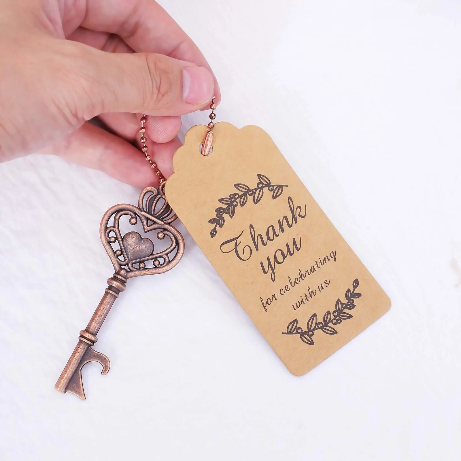 10 Pack Antique Gold Skeleton Key Bottle Opener Party Favors Wedding Souvenirs, Vintage Wedding Bridal Shower Favors With Tag Card & Chain