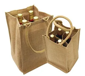 6 ct Natural Jute Wine Bags / Burlap Wine Tote Bags with Removable Dividers - By Bundle