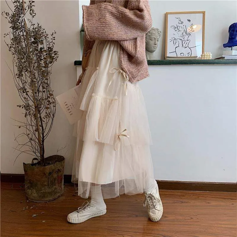 A-line Multi-layered Skirt With Bowknot