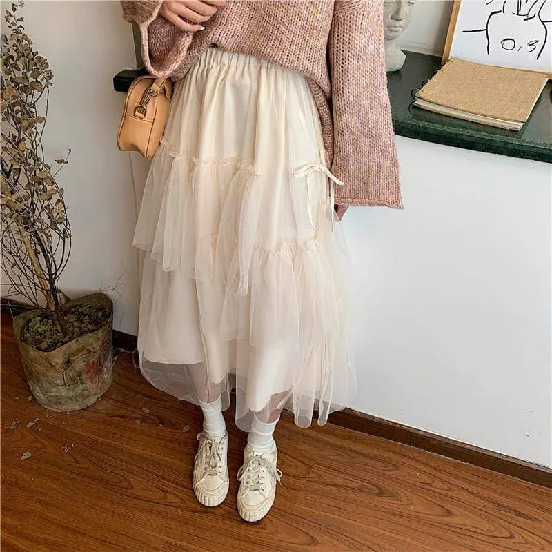 A-line Multi-layered Skirt With Bowknot