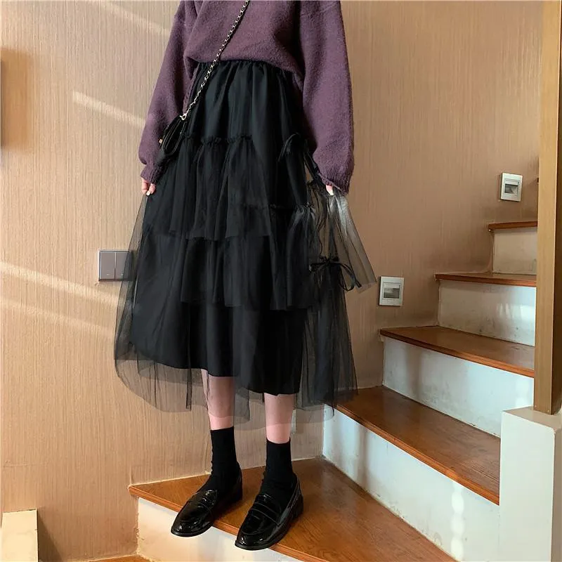 A-line Multi-layered Skirt With Bowknot