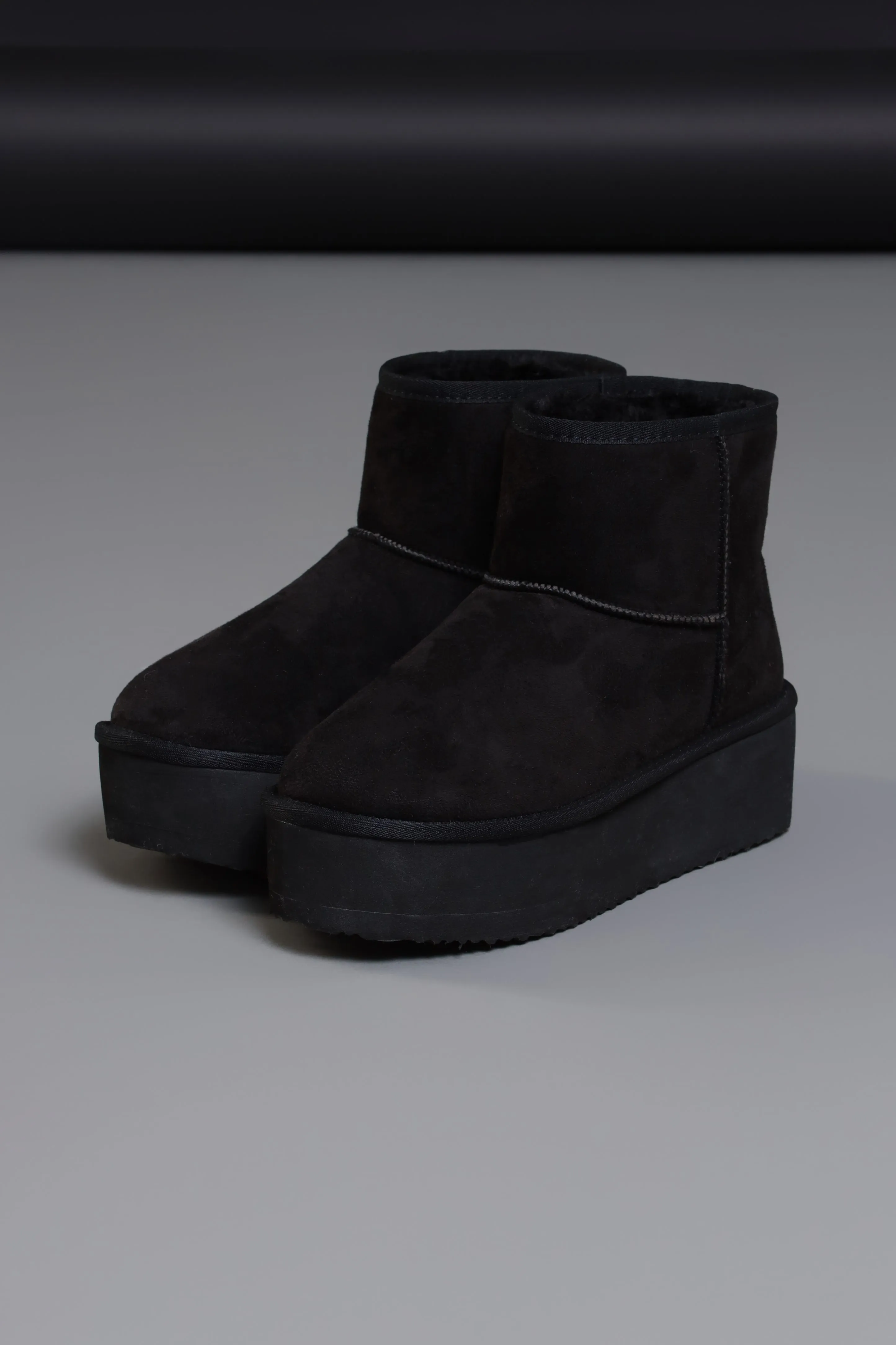 Away We Go Platform Suede Booties - Black