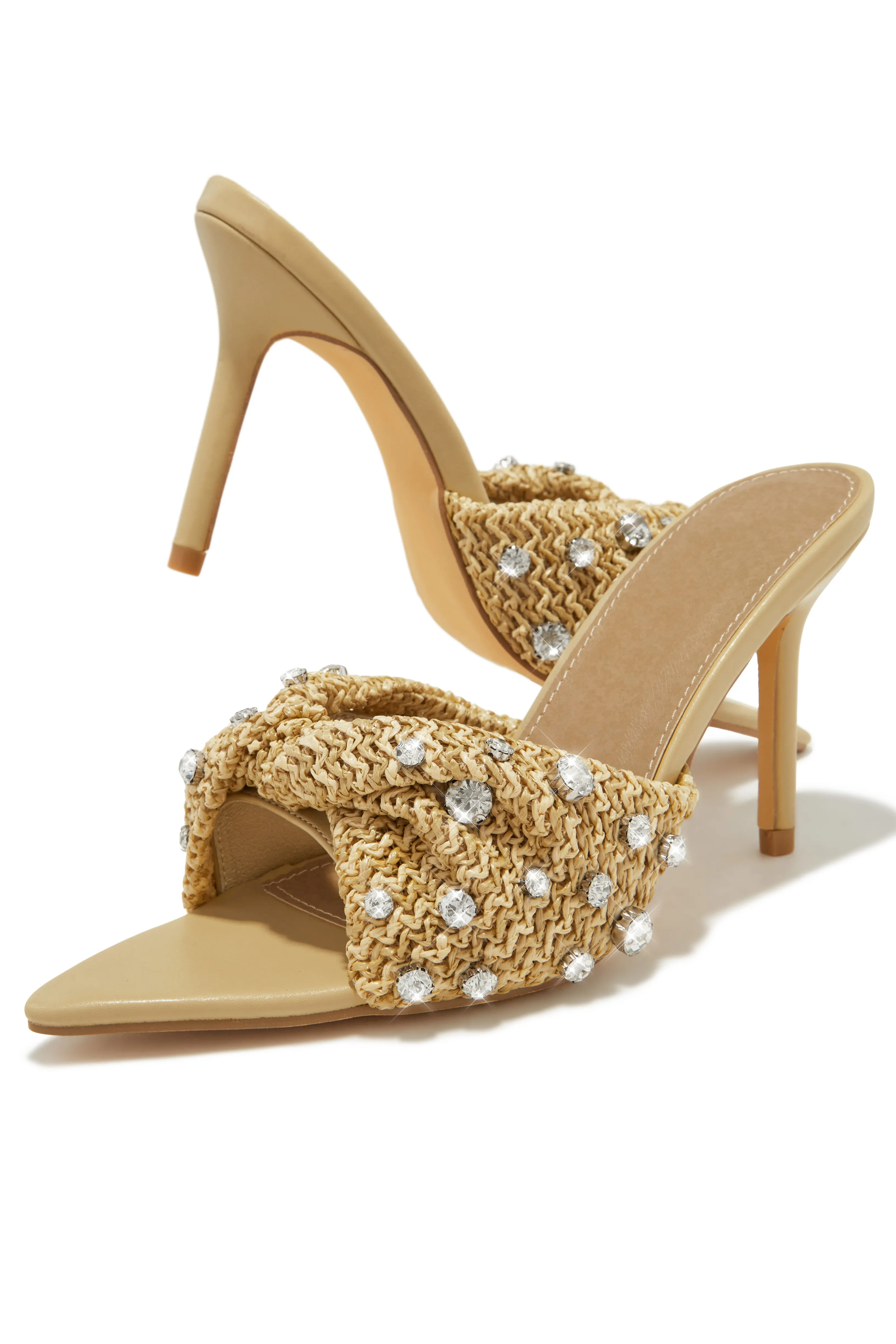 Baja Cruise Embellished High Heel Mules - Nude