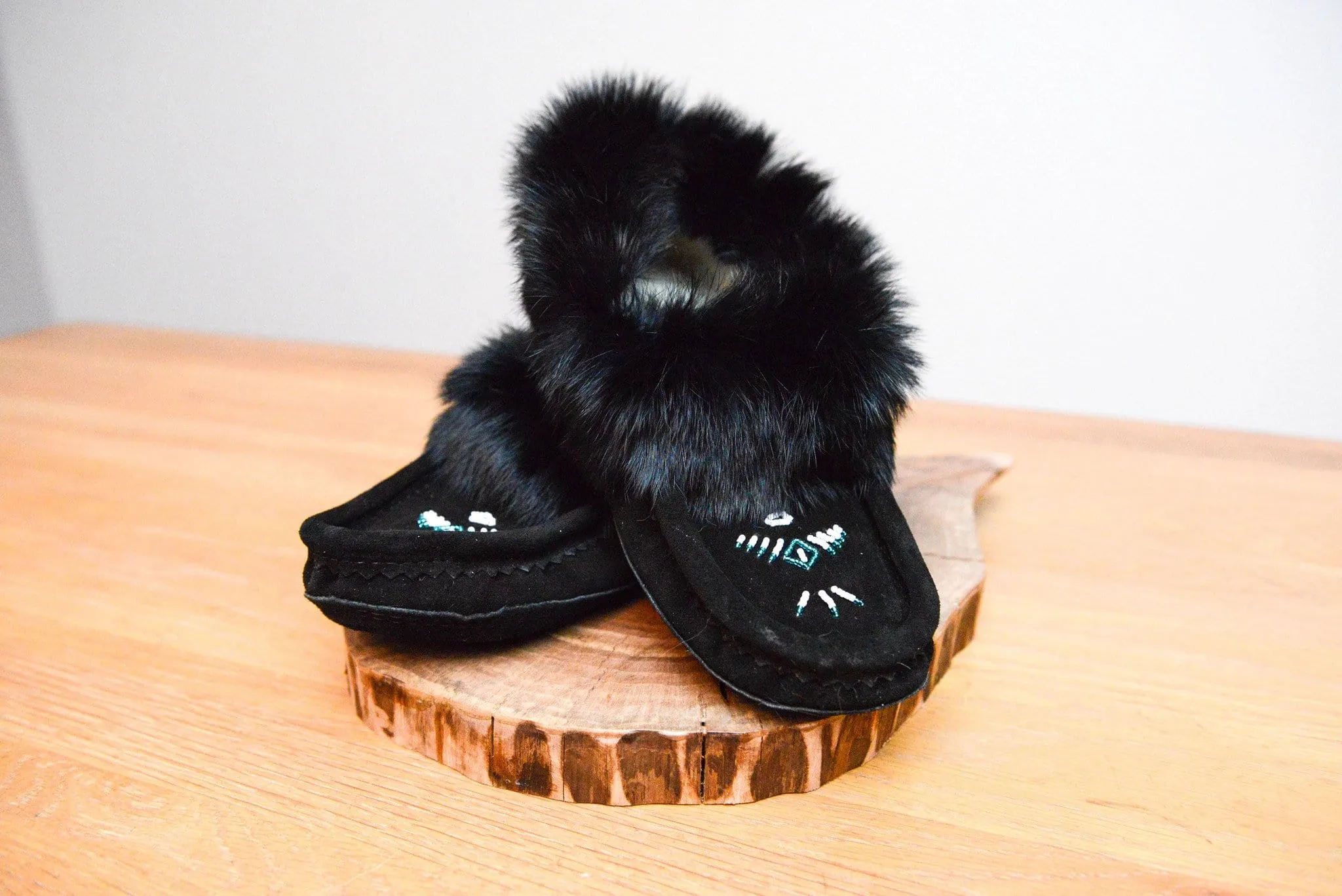 Black: Fur Trimmed Moccasin