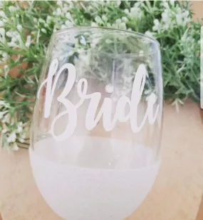 Bride wine glass - Bride gift - Bride Glass - Bride Glass for wedding day - Wedding wine glass - Bachelorette wine glass -  Bridal Gifts