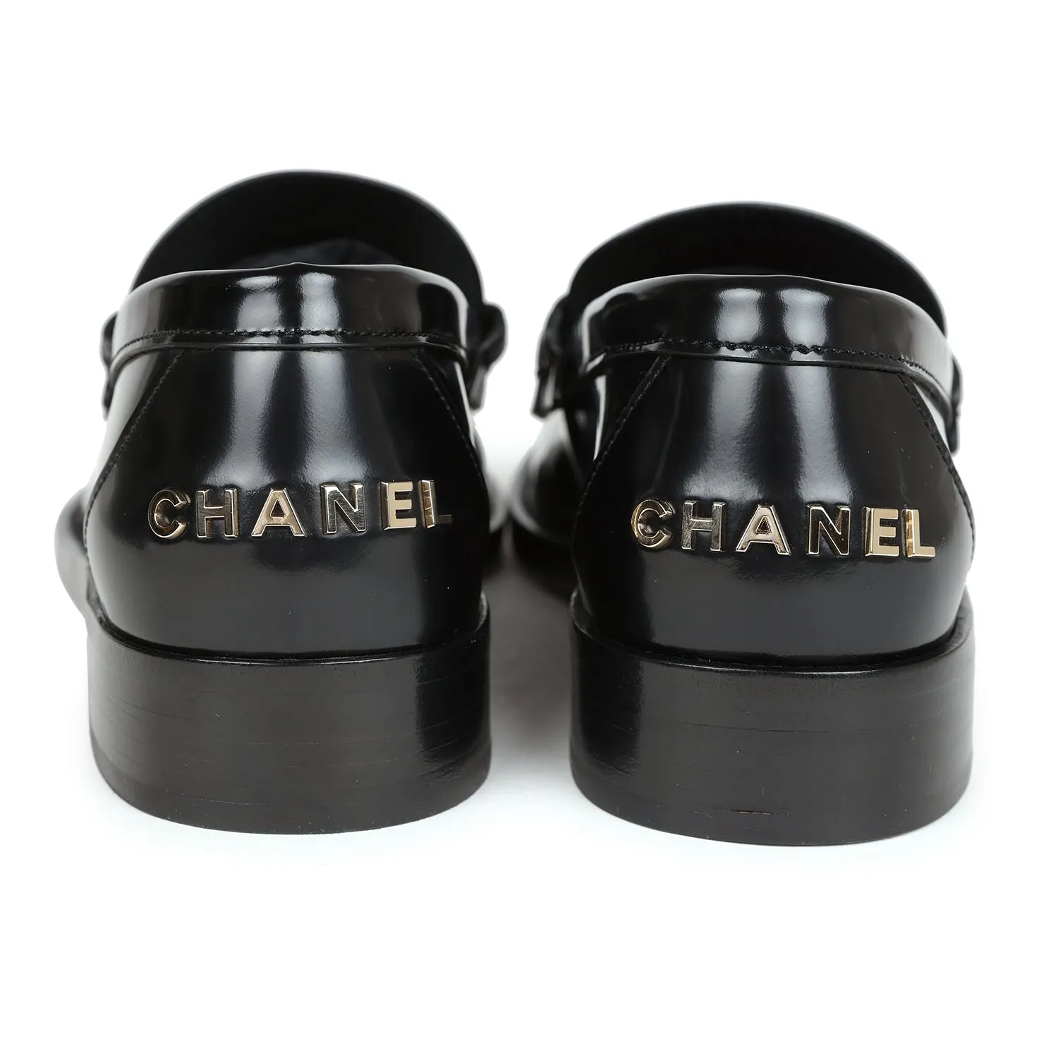 Chanel Loafers Black Shiny Calfskin Gold Hardware 37 EU