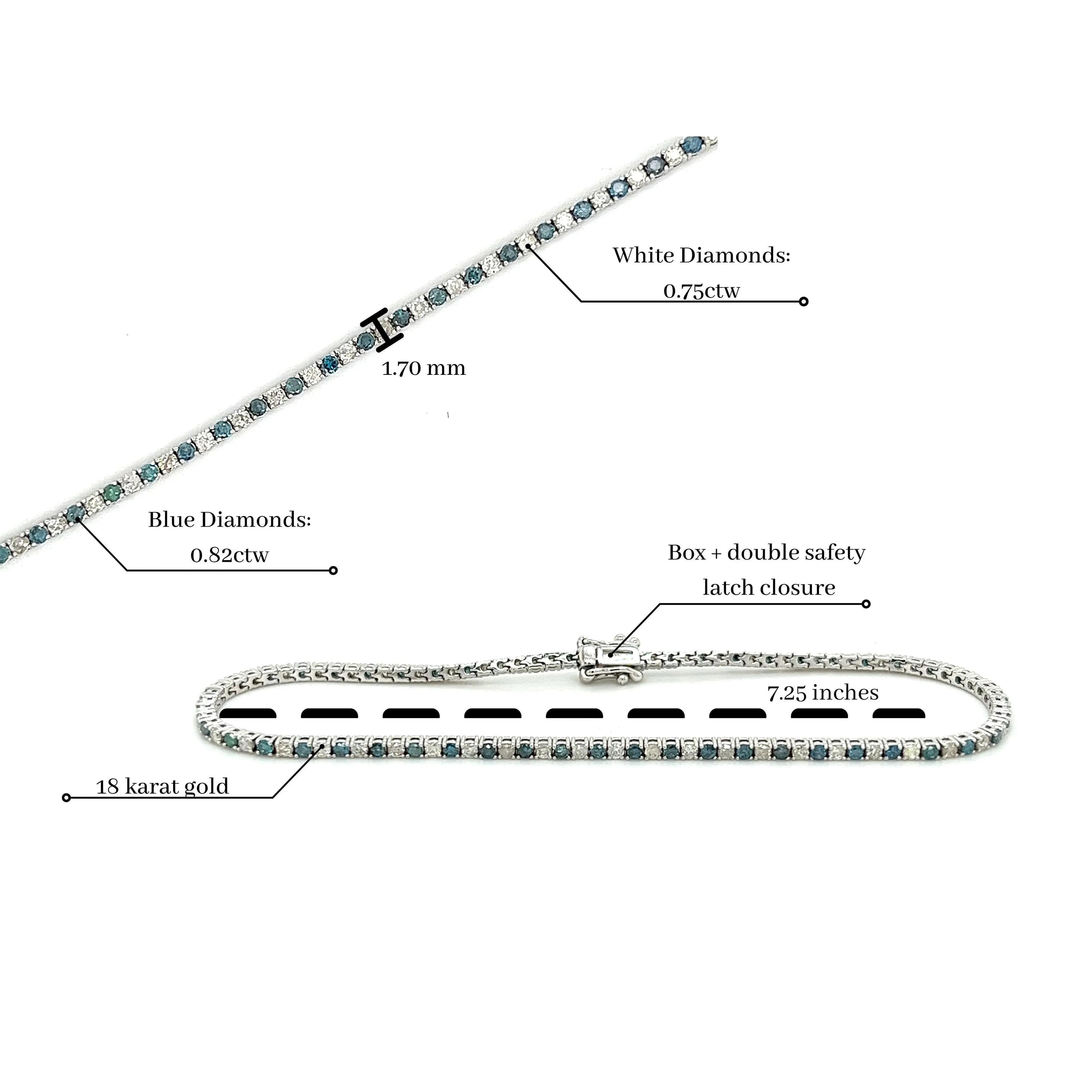 Classic Riviera Natural Blue & White Diamond Box Tennis Bracelet in 18K White Gold | 7.25" - 1.7mm