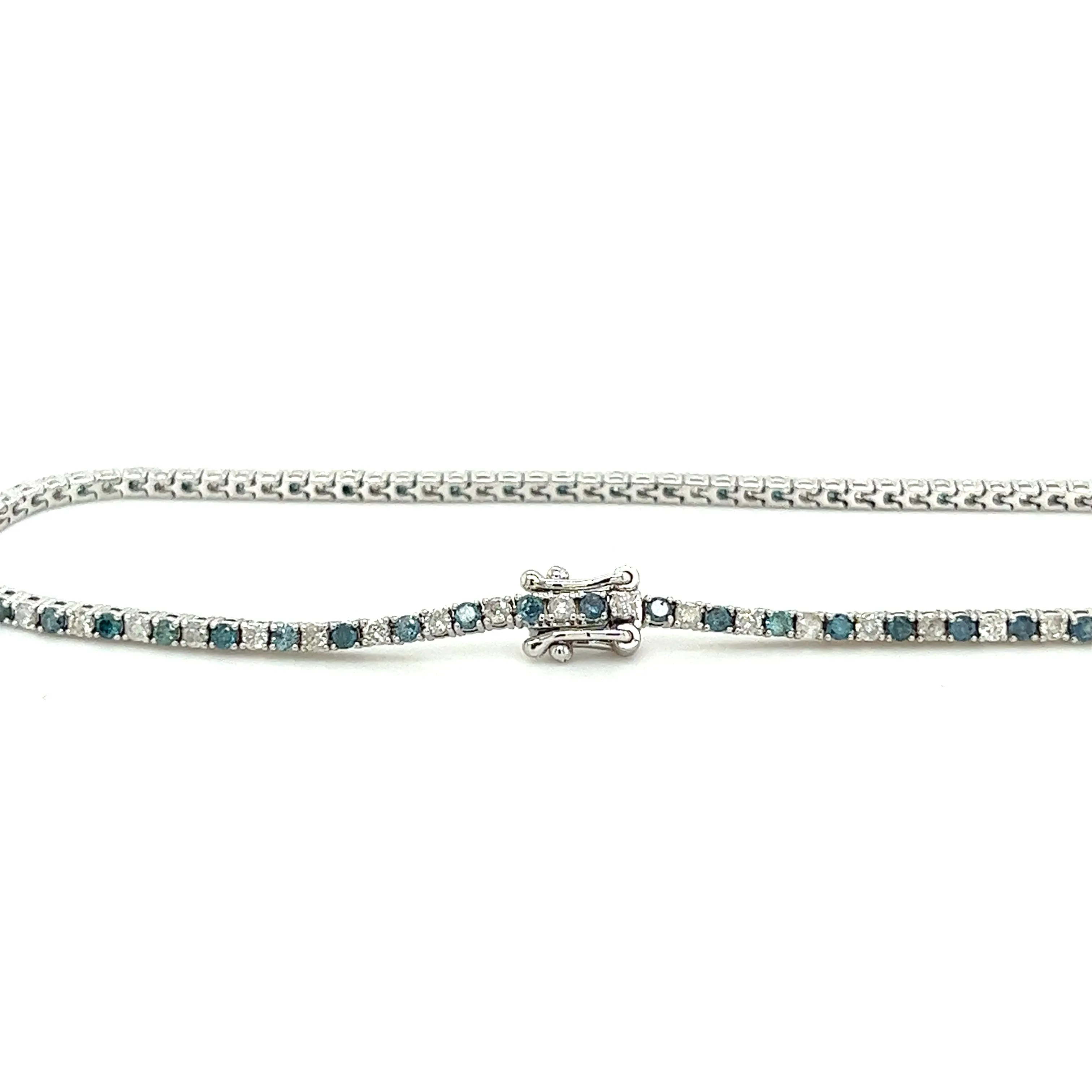 Classic Riviera Natural Blue & White Diamond Box Tennis Bracelet in 18K White Gold | 7.25" - 1.7mm