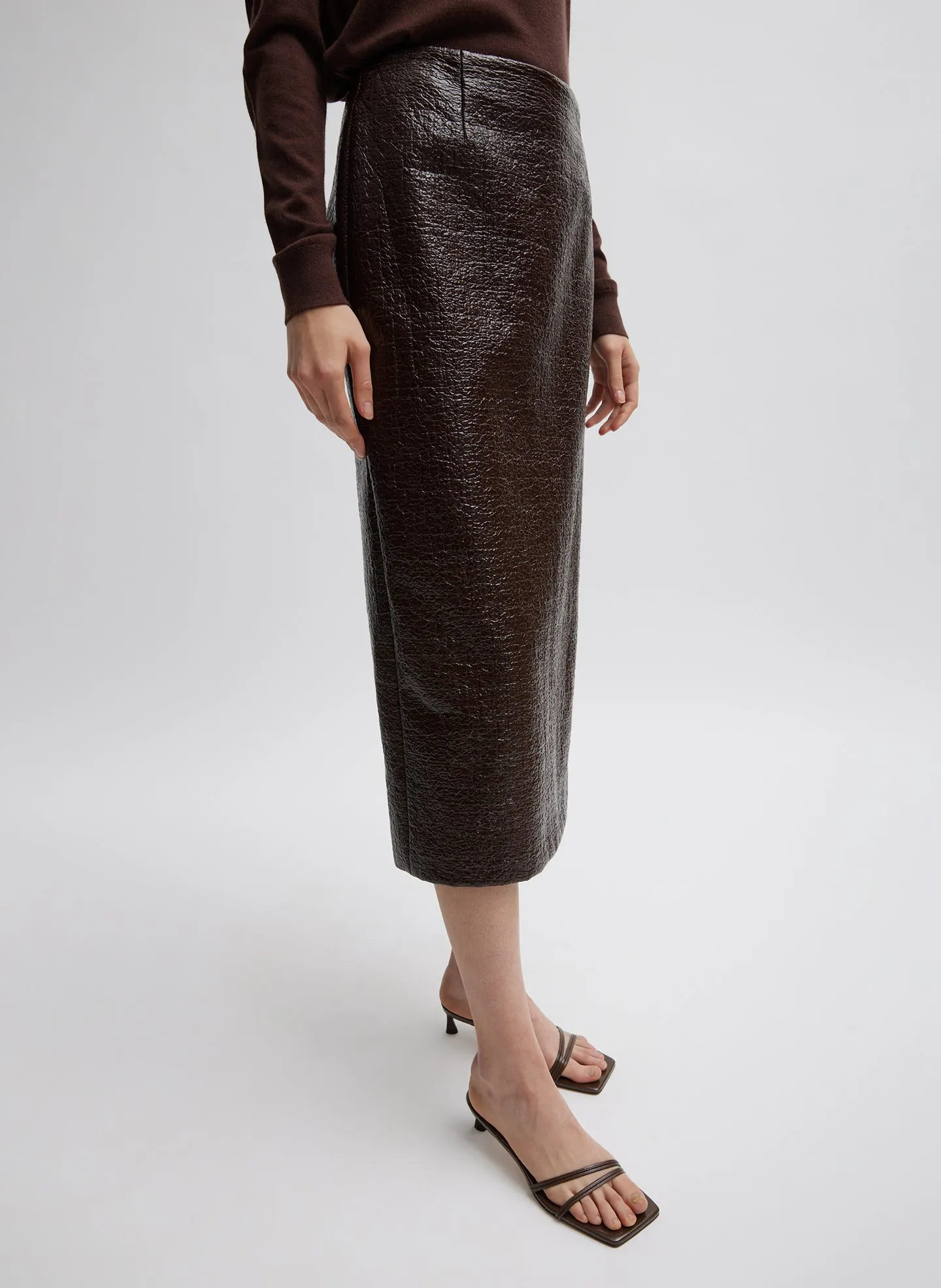 Coated Basketweave Pencil Skirt