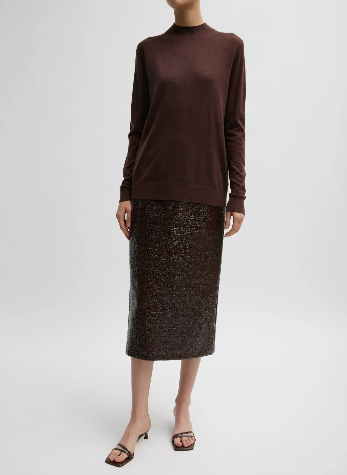 Coated Basketweave Pencil Skirt