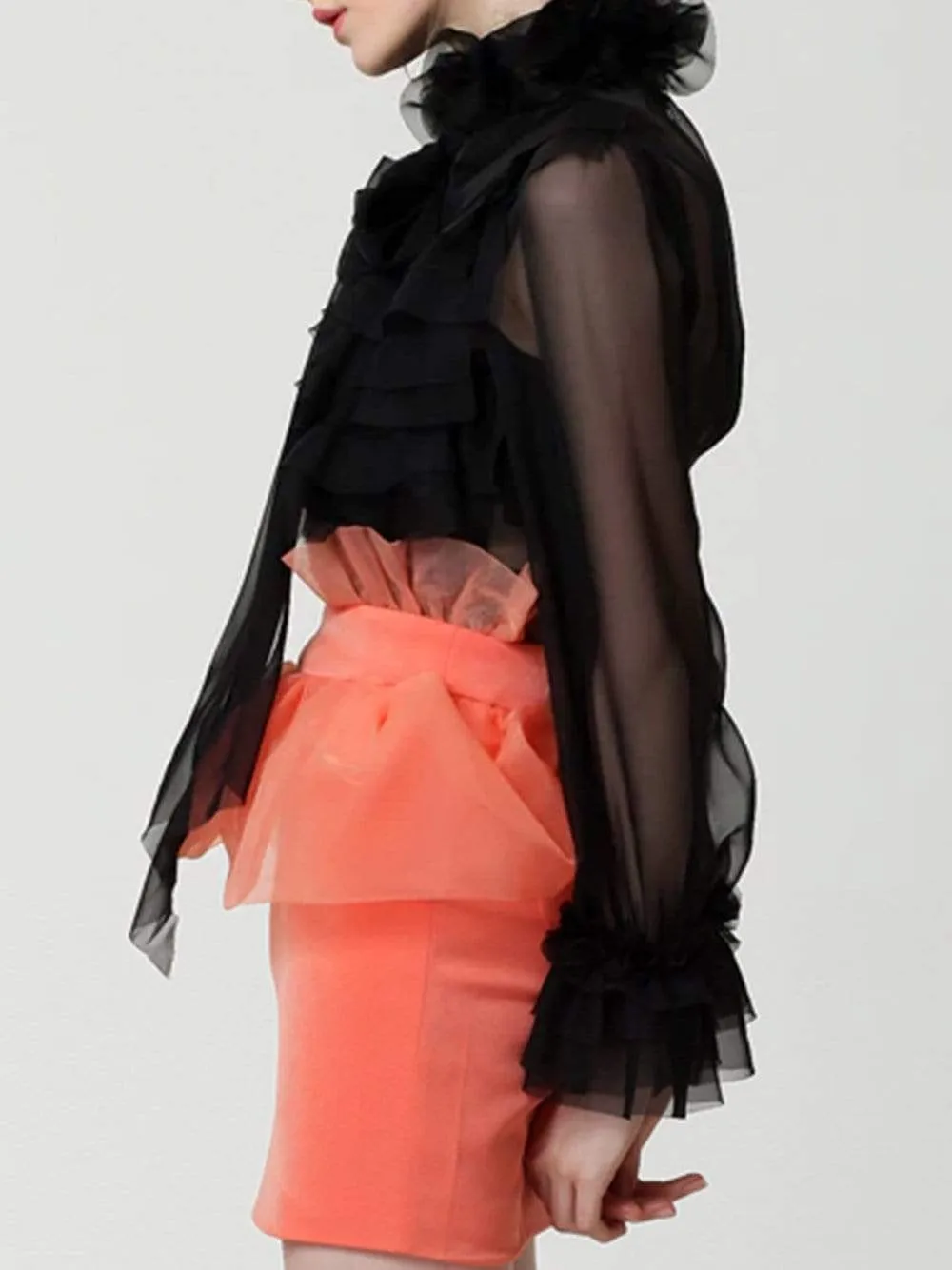 CORAL Bowknot Ruffle Blouse in Black