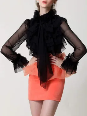 CORAL Bowknot Ruffle Blouse in Black