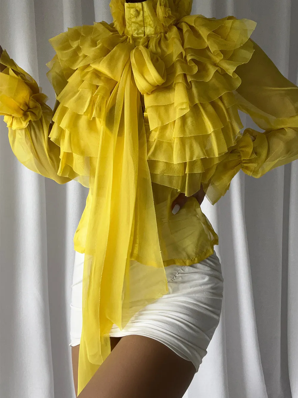 CORAL Bowknot Ruffle Blouse in Yellow