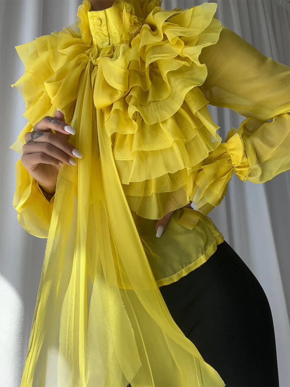 CORAL Bowknot Ruffle Blouse in Yellow