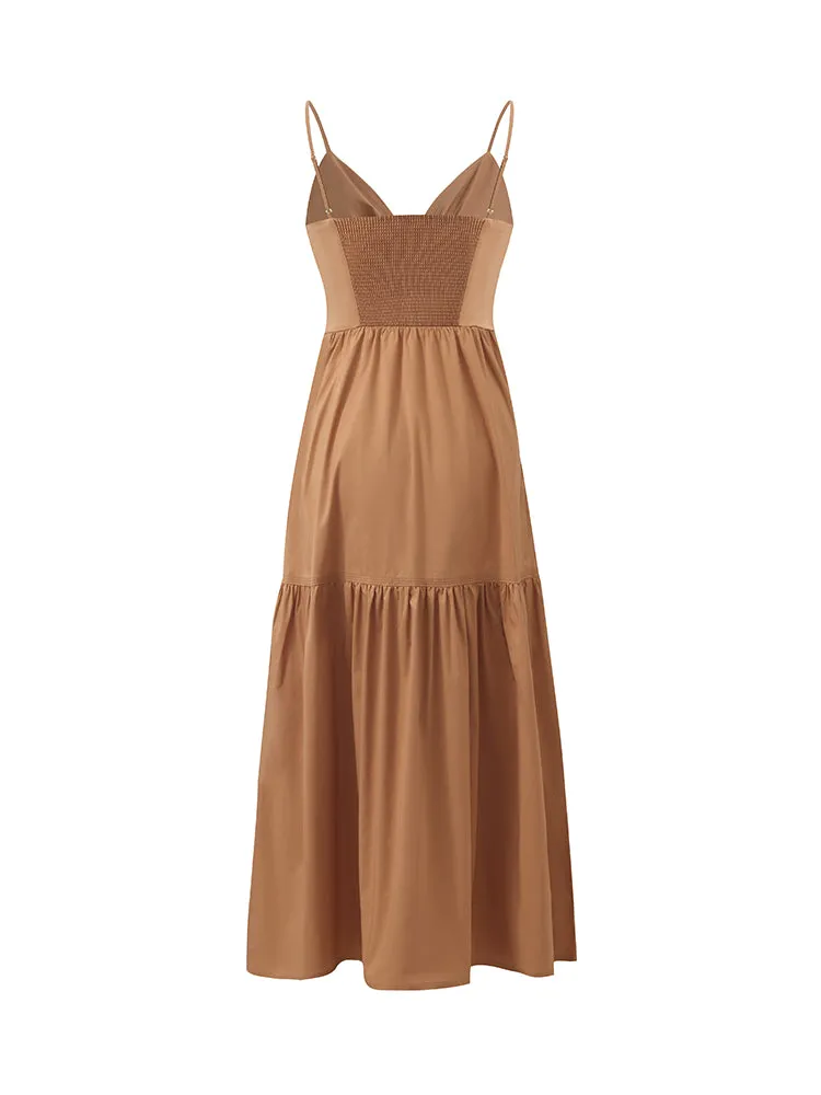 Cotton Spaghetti Strap Bowknot Tied Maxi Dress