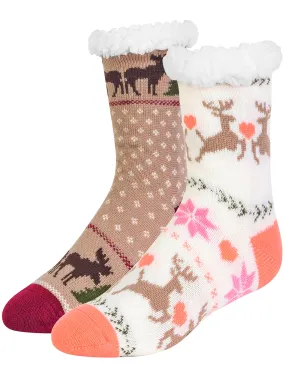 Deer & Moose Thermal Non-Skid 2-Pack Winter Holiday Slipper Socks