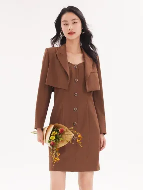 Detachable Bowknot Blazer And Dress Two-Piece Suit