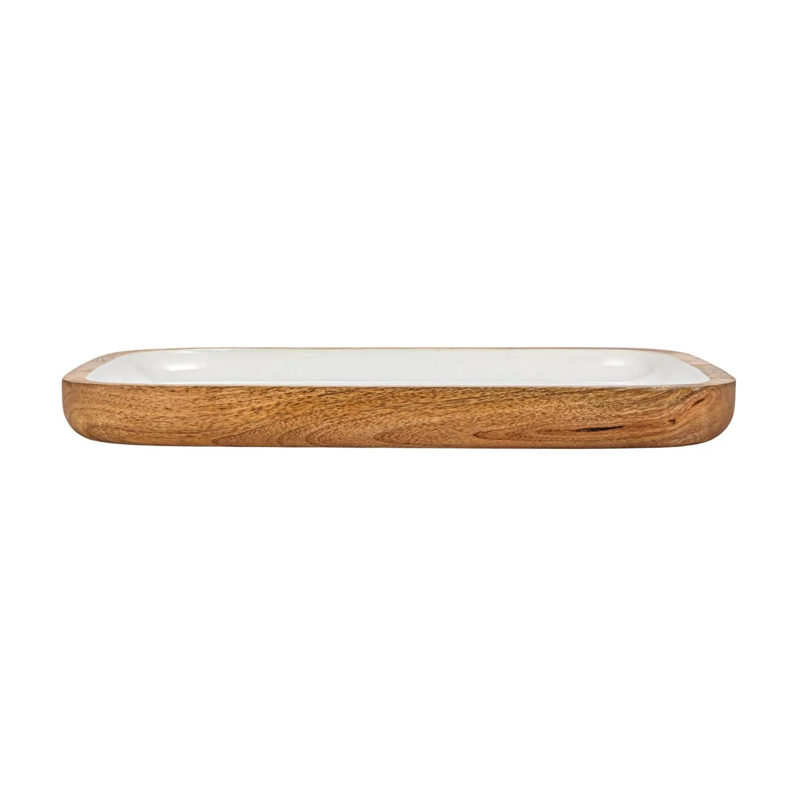 Enameled Mango Wood Tray in Natural and White