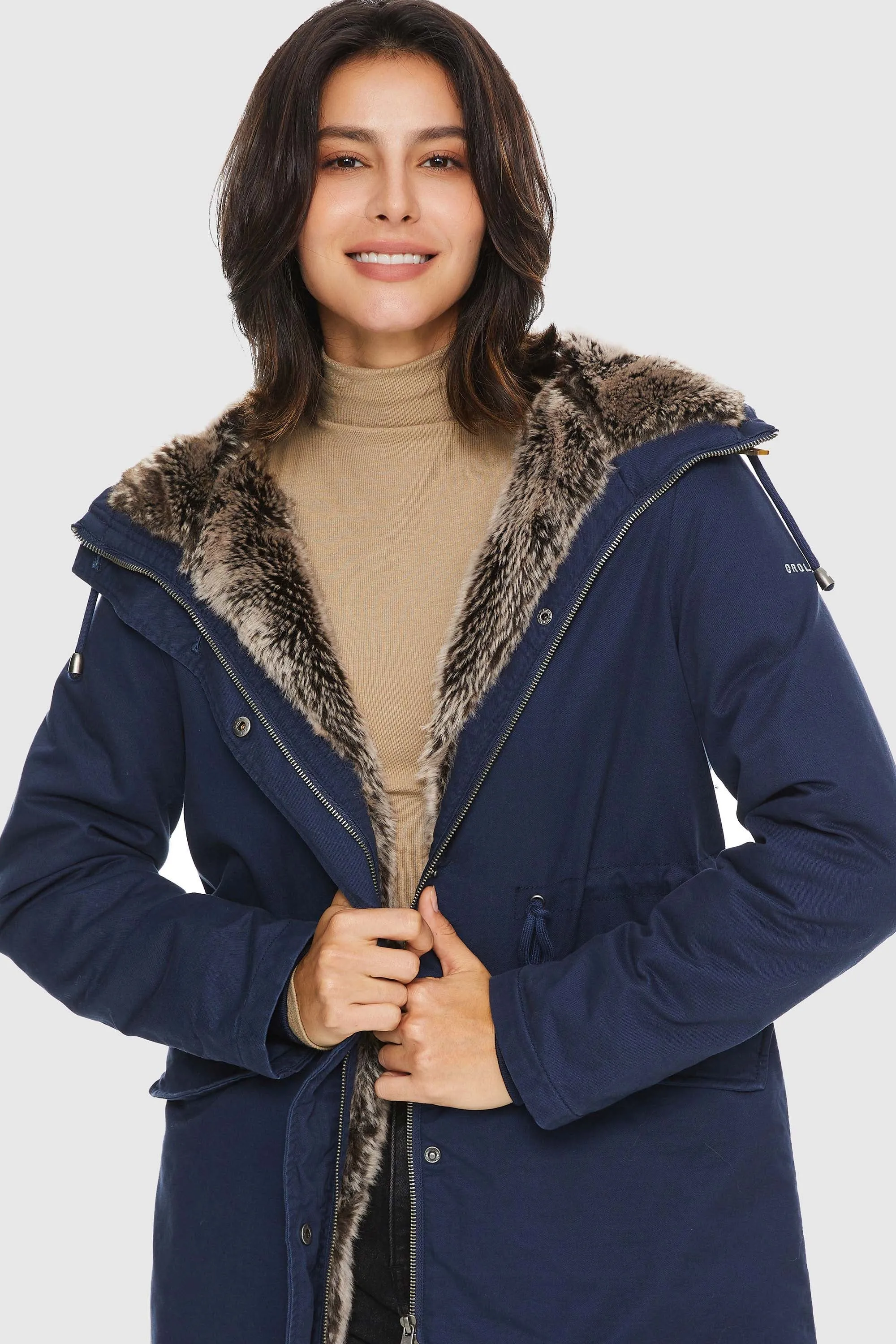 Faux Fur Lined Military Fleece Parka