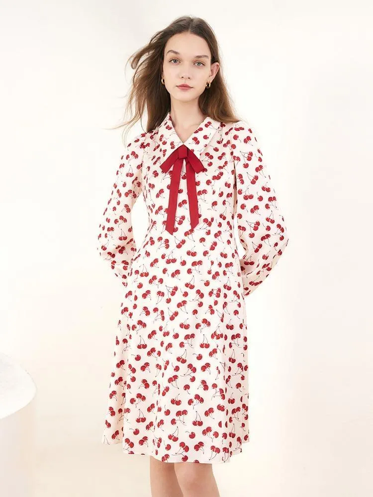 Floral Lapel Detachable Bowknot Mini Dress