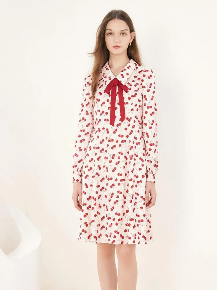 Floral Lapel Detachable Bowknot Mini Dress