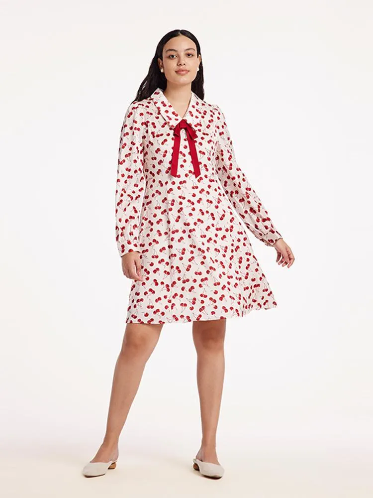 Floral Lapel Detachable Bowknot Mini Dress