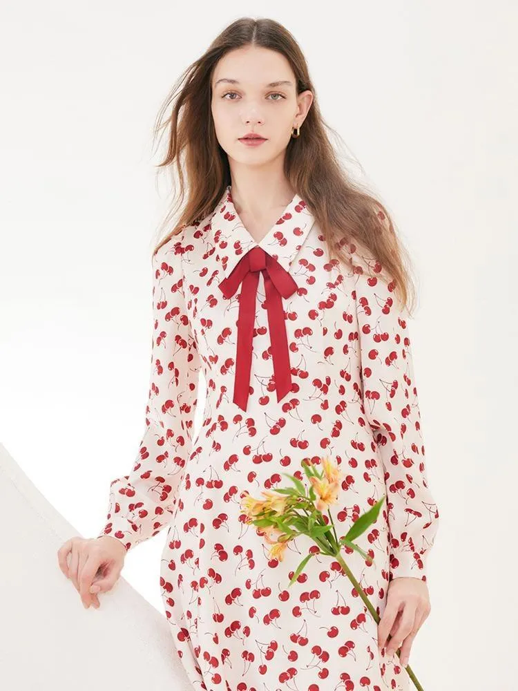 Floral Lapel Detachable Bowknot Mini Dress