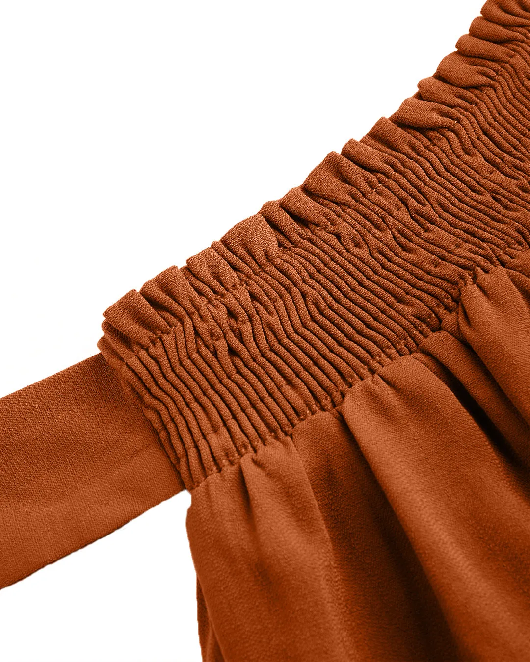 High Rise Bowknot Shirred Wide Leg Trousers In Rust Orange