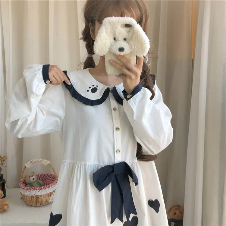 Kawaii Bear Printed Dress With Bowknot