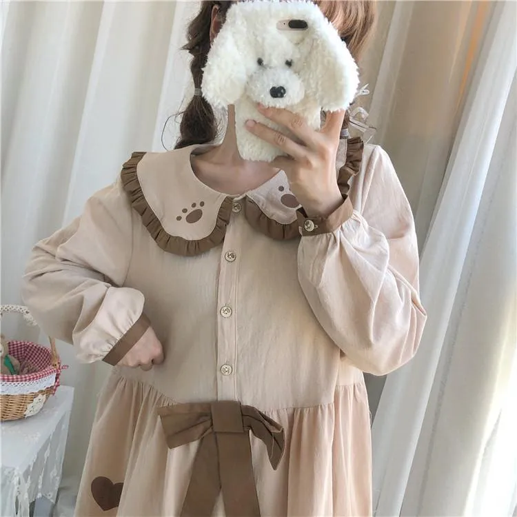 Kawaii Bear Printed Dress With Bowknot