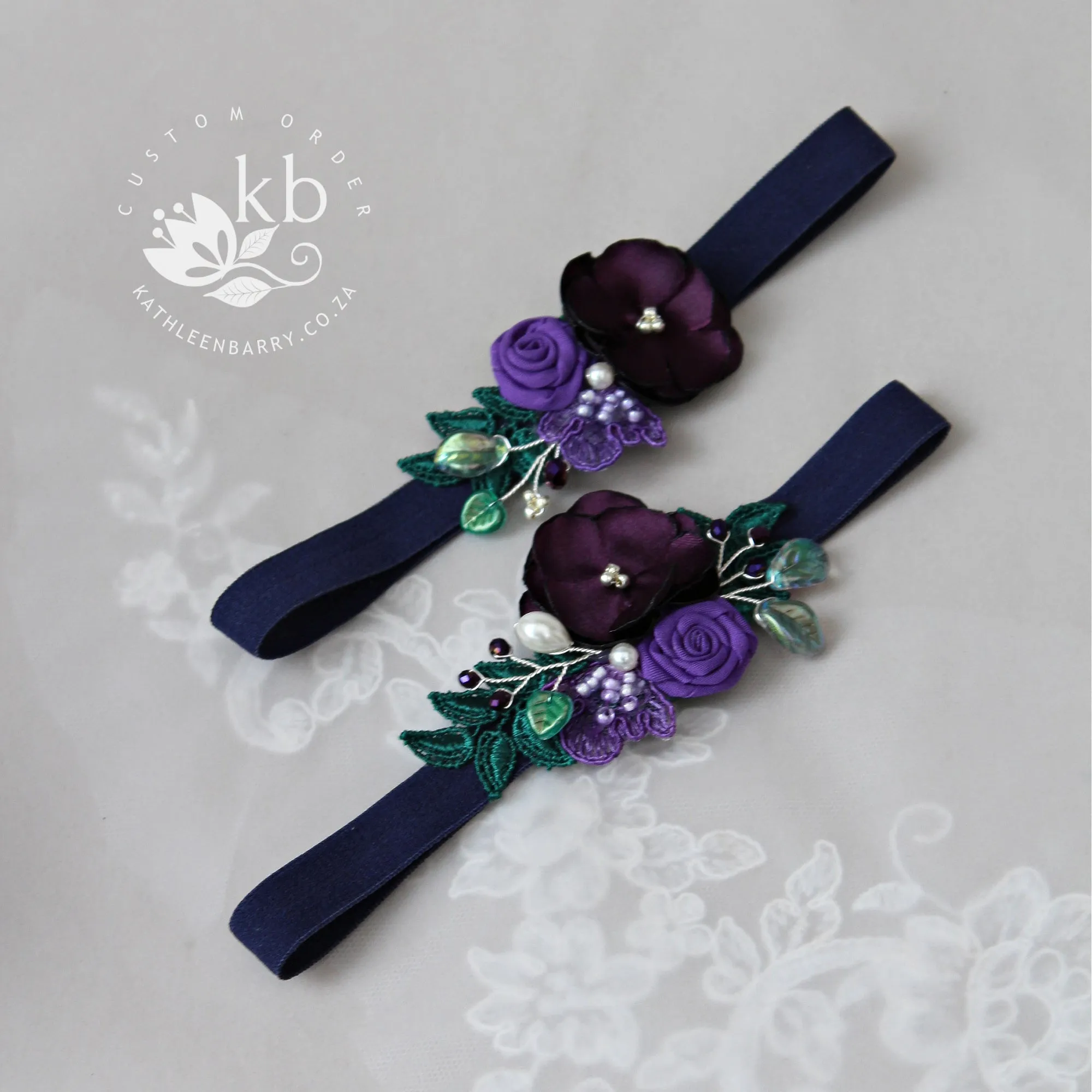 Laetitia custom heirloom garter set (or individually) custom colors to order