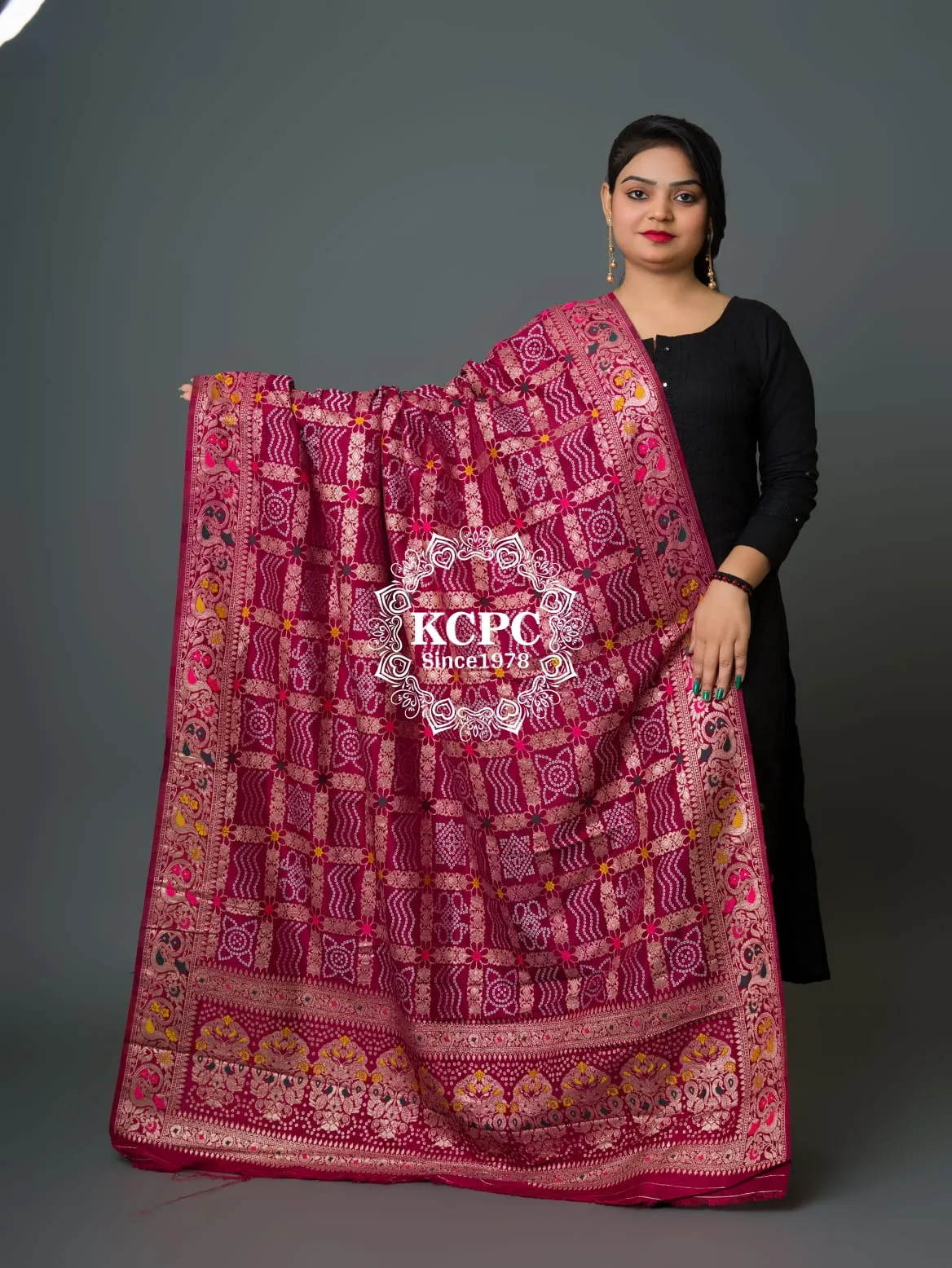 Latest Arrival Jaipuri Traditional Bandhani Ghatchola Dupattas Wine