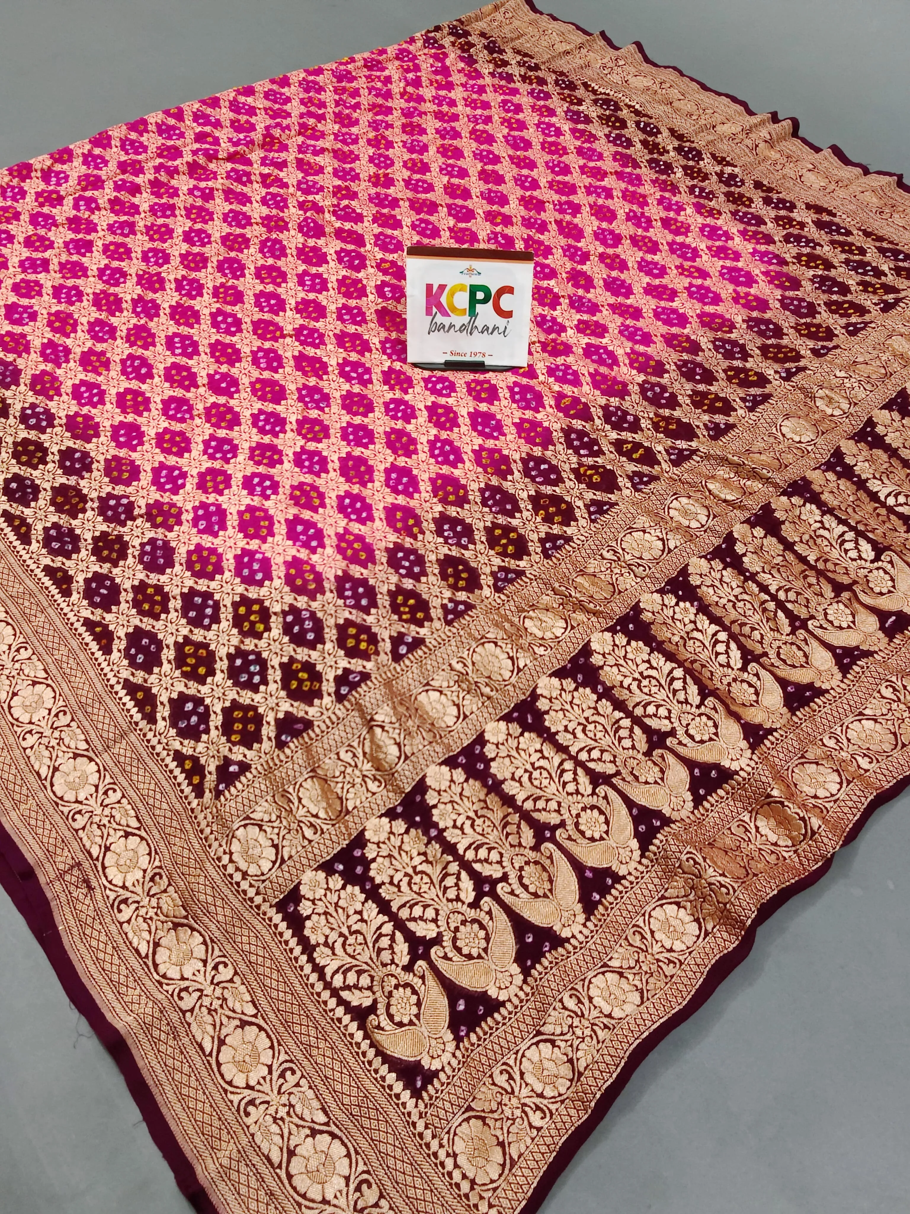 Latest New Launch Pure Khaddi Georgette Upada Neemzari Bandhej Dupatta, KCPC Pink Wine