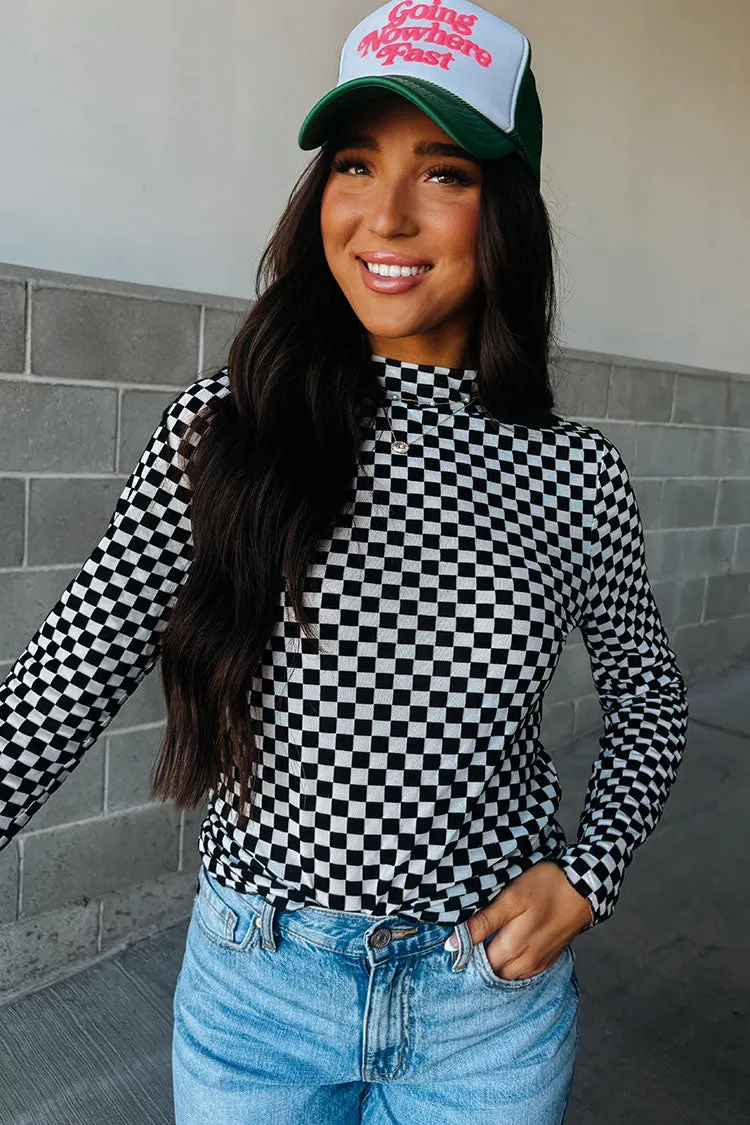 Melanie Checkered Mesh Top