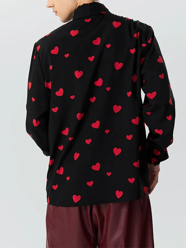 Mens Allover Heart Print Bowknot Neck Shirt SKUK28443