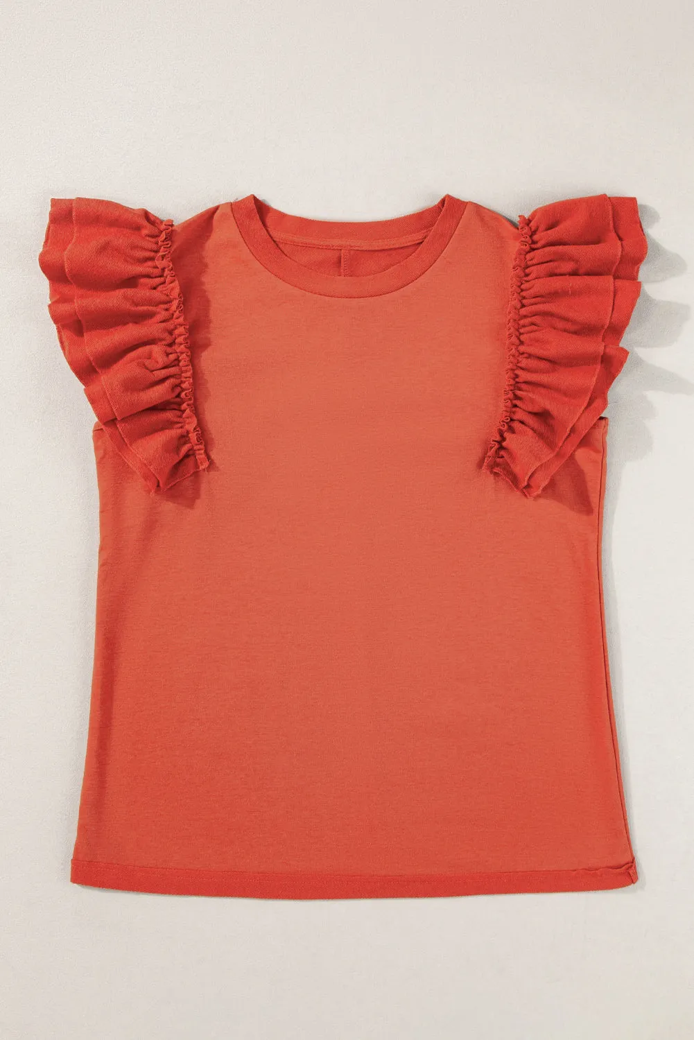 Orange Tiered Ruffled Sleeve Crew Neck T Shirt