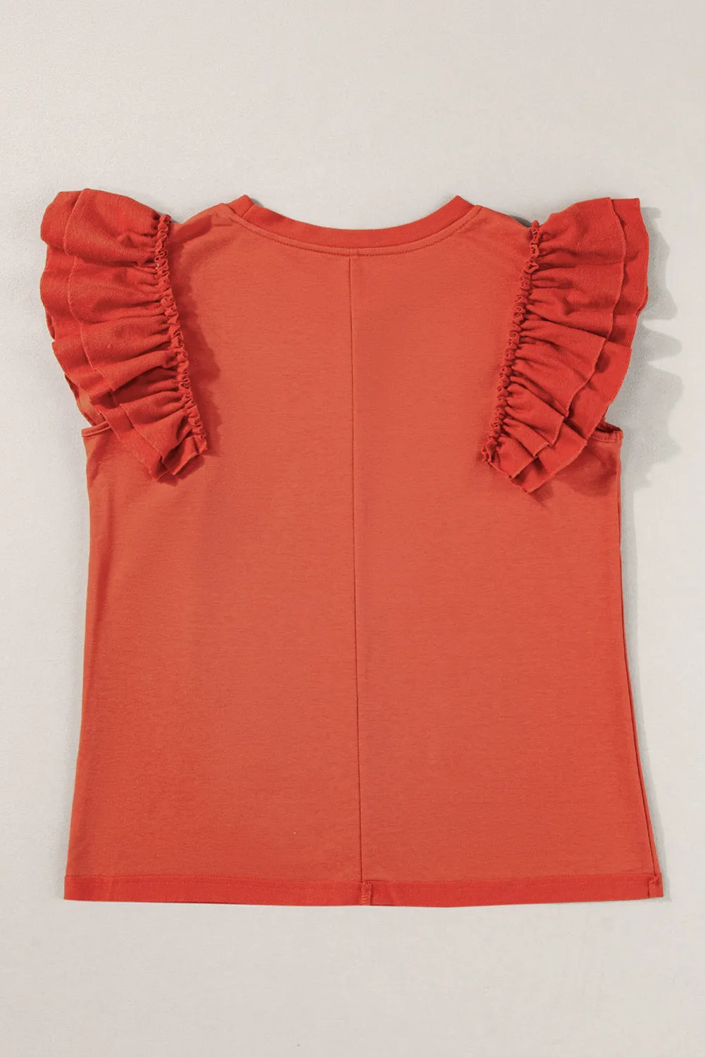 Orange Tiered Ruffled Sleeve Crew Neck T Shirt