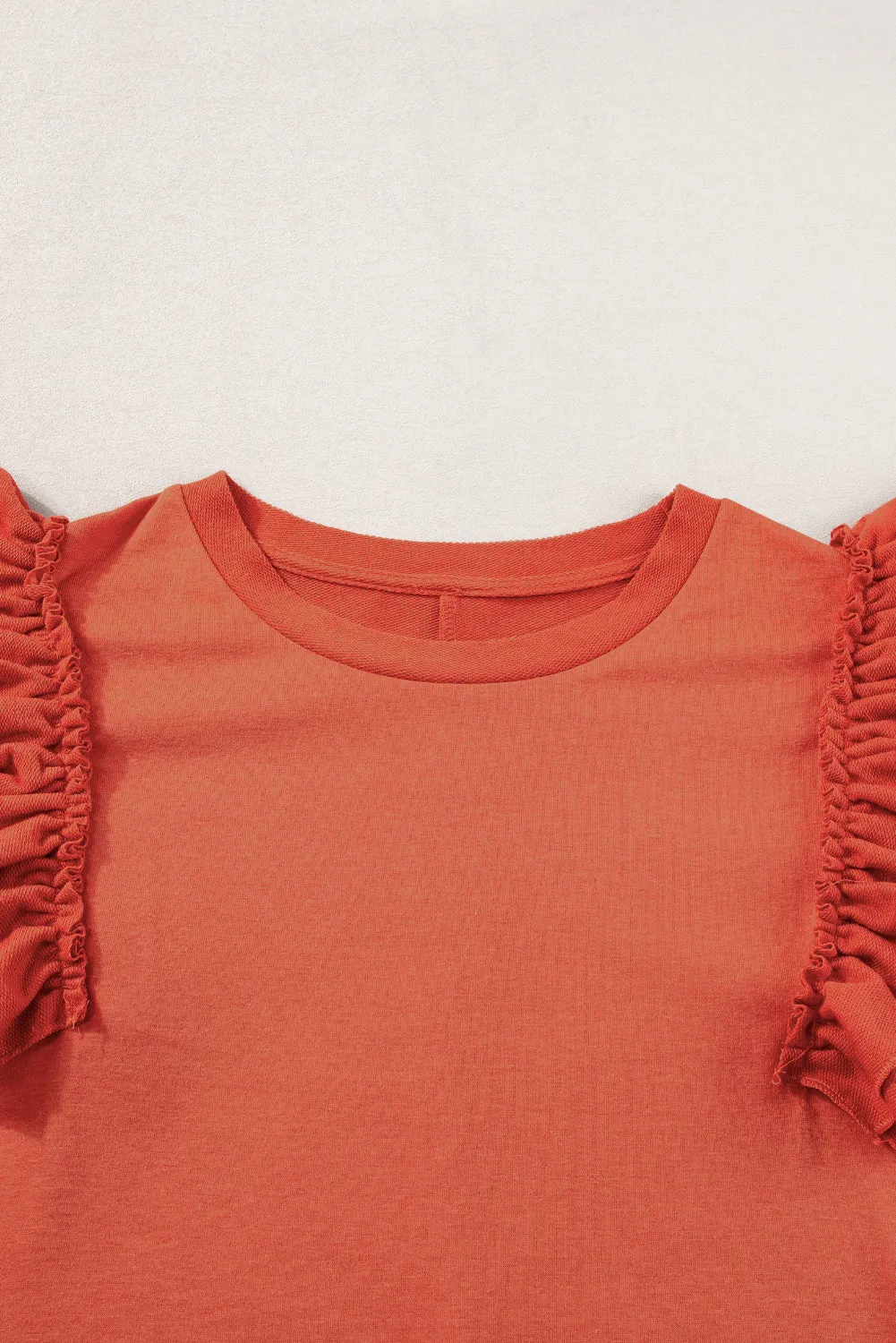 Orange Tiered Ruffled Sleeve Crew Neck T Shirt