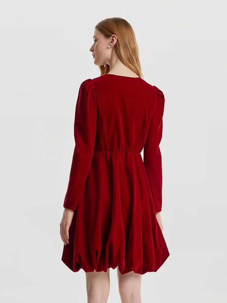 Red Velvet Mini Dress With Detachable Bowknot