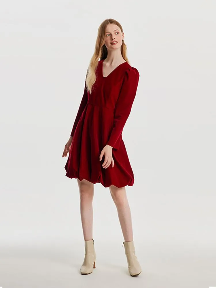 Red Velvet Mini Dress With Detachable Bowknot