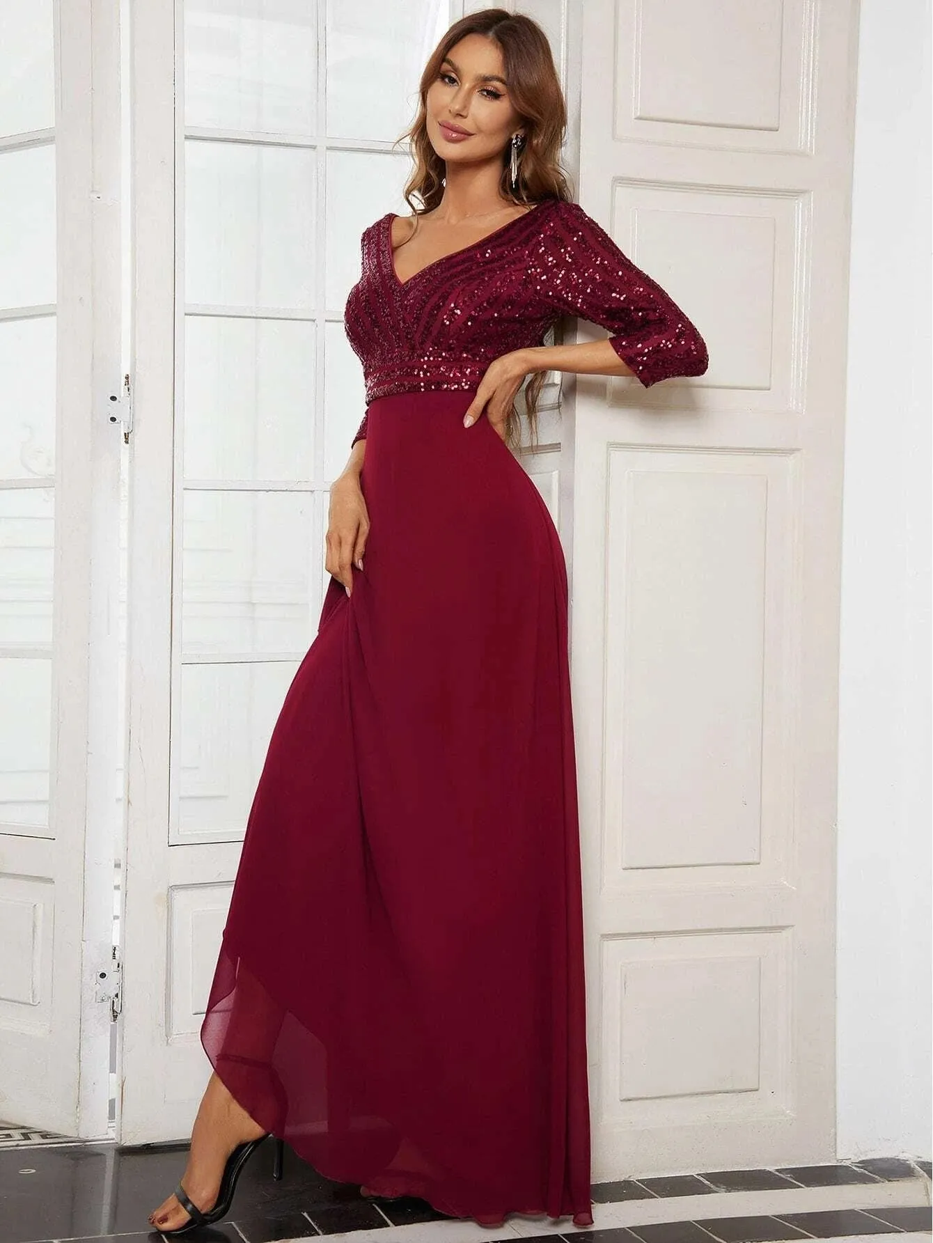 Sequin Chiffon Simple Prom Dress