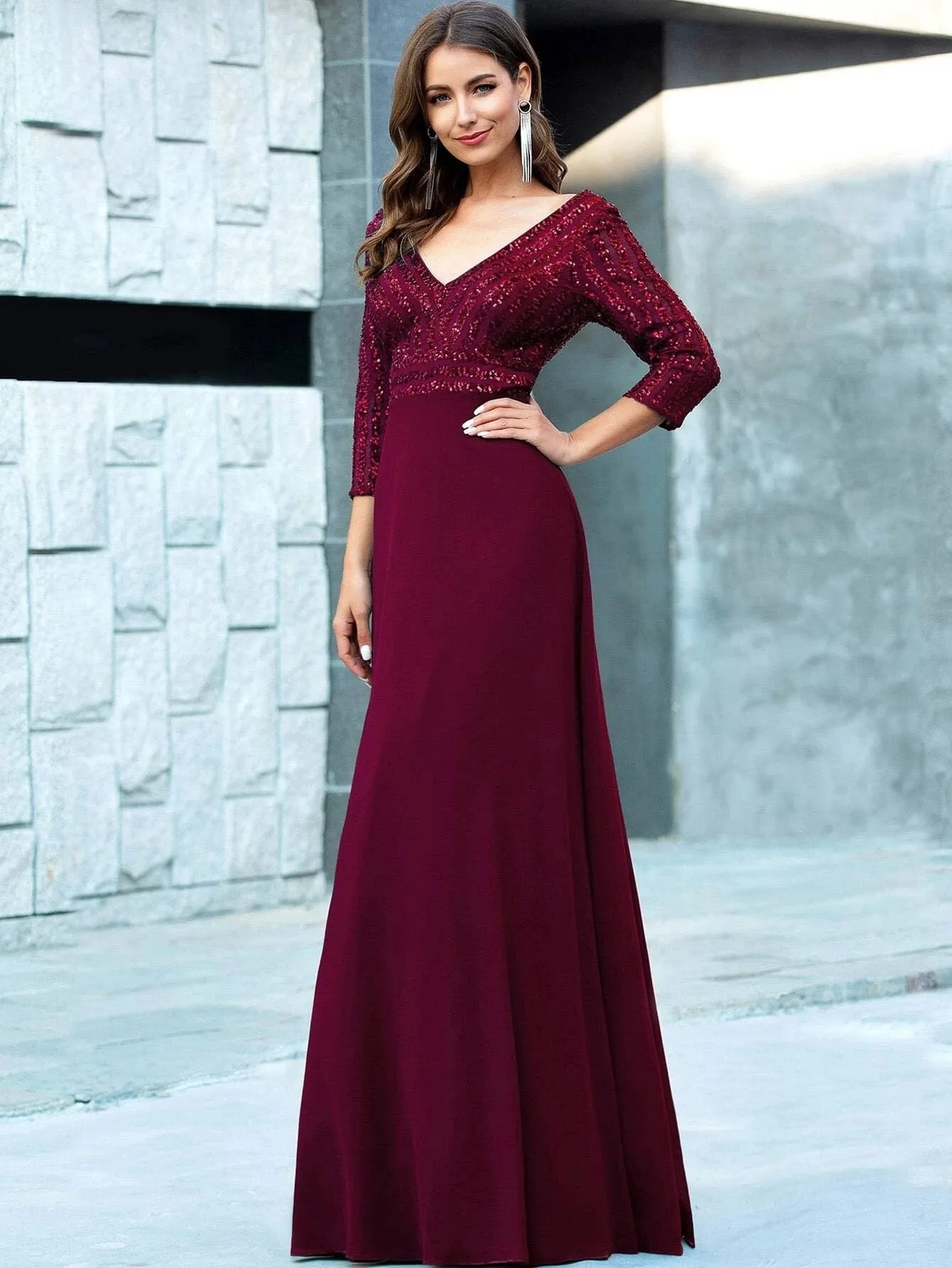 Sequin Chiffon Simple Prom Dress