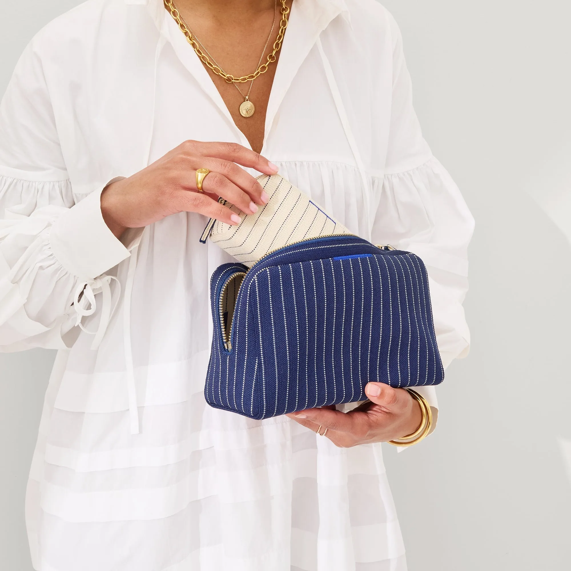 The Universal Pouch Set - Luxe Blue Pinstripe