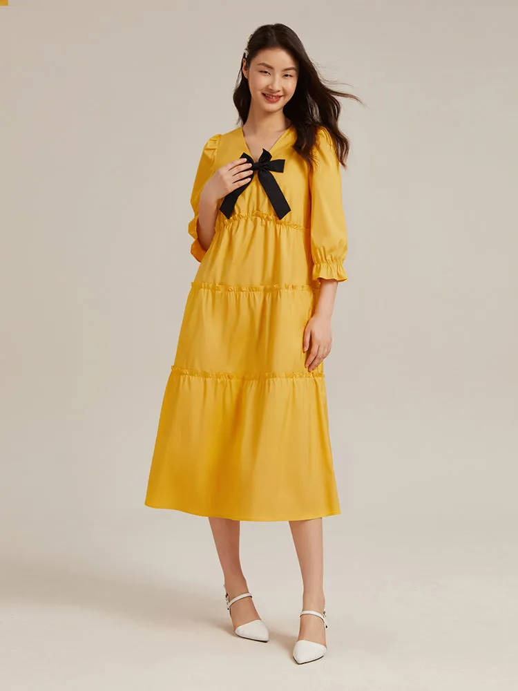 V-Neck 
Detachable Bowknot Maxi Dress