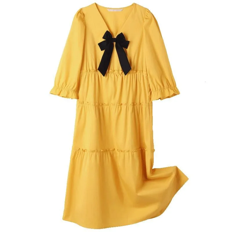 V-Neck 
Detachable Bowknot Maxi Dress