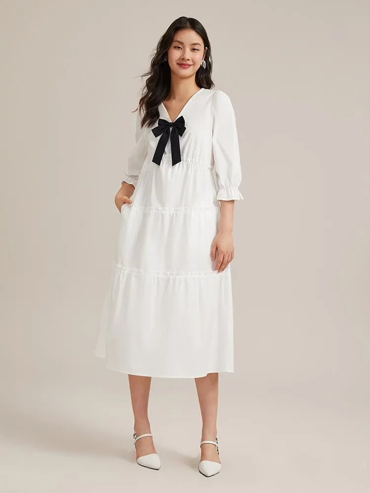 V-Neck 
Detachable Bowknot Maxi Dress