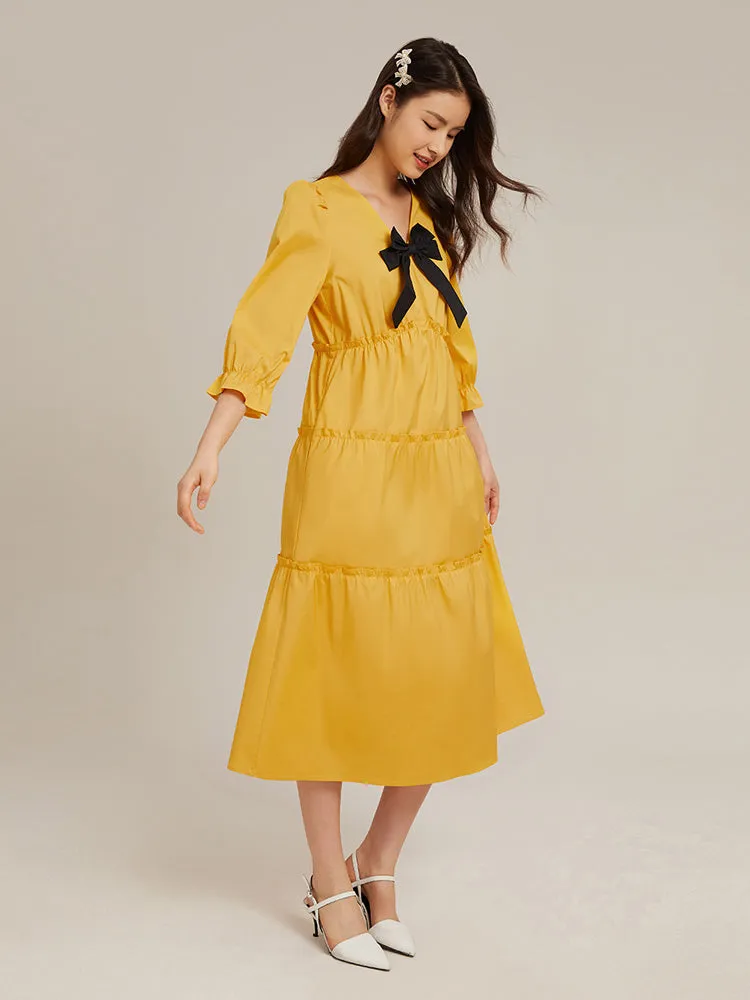 V-Neck 
Detachable Bowknot Maxi Dress