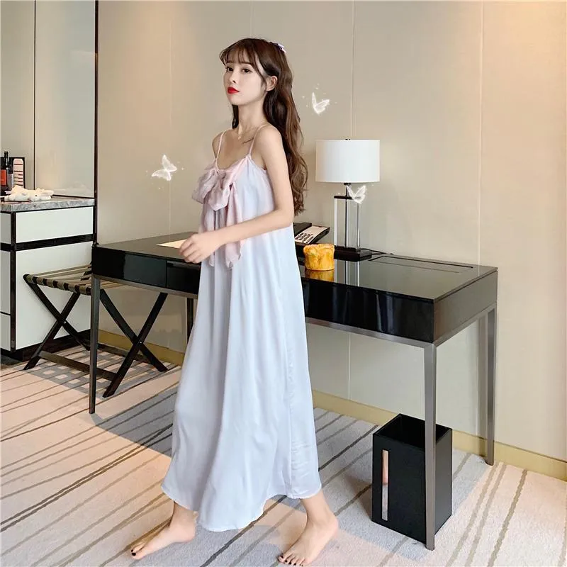 Women's Cute Bowknot Mid-length Slip Dress Pajamas