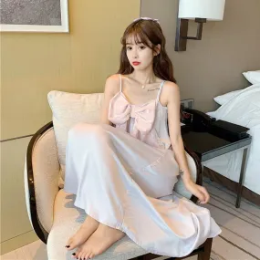 Women's Cute Bowknot Mid-length Slip Dress Pajamas